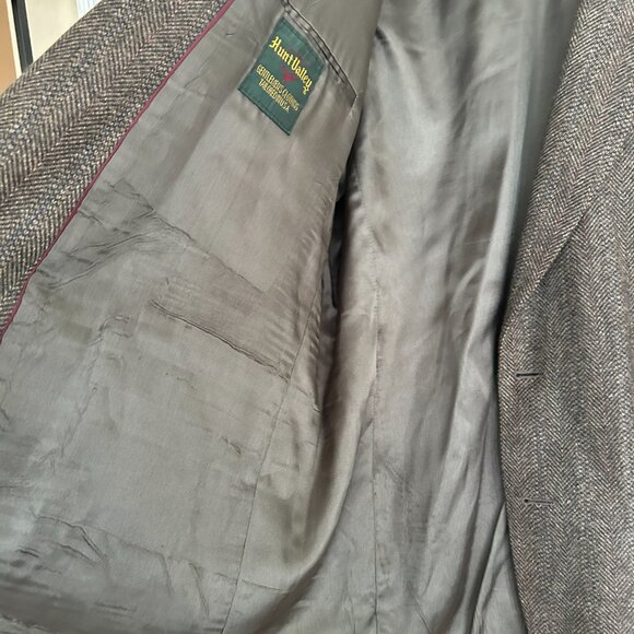 Hunt Valley 100% Pure Wool Brown Tweed Blazer 48L Suede Elbow Patches Made in US - Picture 6 of 12